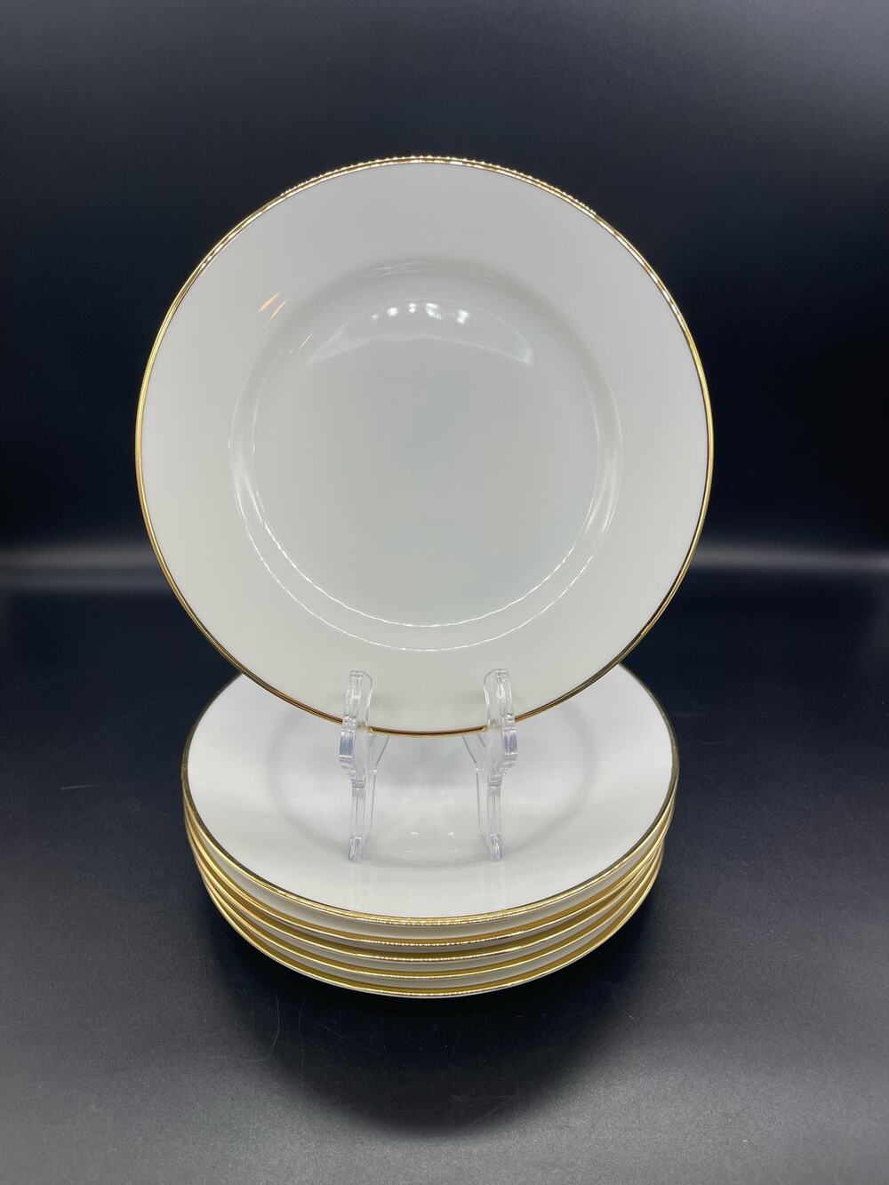 Pier 1 One Monno Bangladesh Set of 6 White Gold Rim Salad Plates